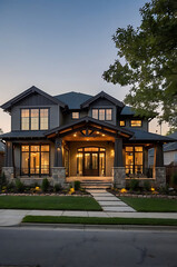 Luxury Modern Home Exterior at Night: Elegant Contemporary Design, Landscaping, and Architectural Details