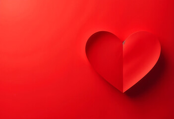 Folded Red Paper Heart on a Bold Red Background