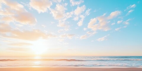 Fototapeta premium Serene Sunset Ocean Beach Seascape Tranquil Coastal Scene with Soft Clouds and Calm Waves