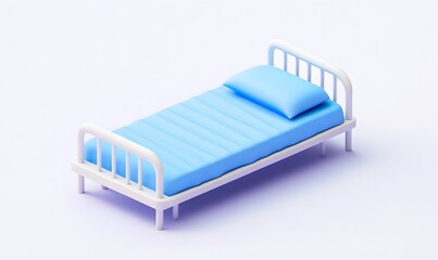 Simple blue hospital bed, minimalist studio background, healthcare concept, medical illustration