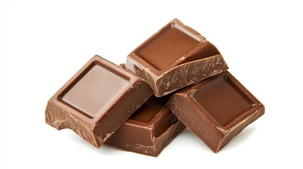 Delicious Dark Chocolate Squares Stacked on White Background