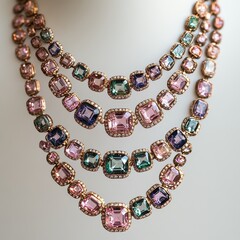 Obraz premium Elegant Multicolored Gemstone Necklace Displayed on Soft Background