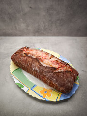 Freshly baked strawberry marble cake with icing, perfect for a valentine's day breakfast in prague