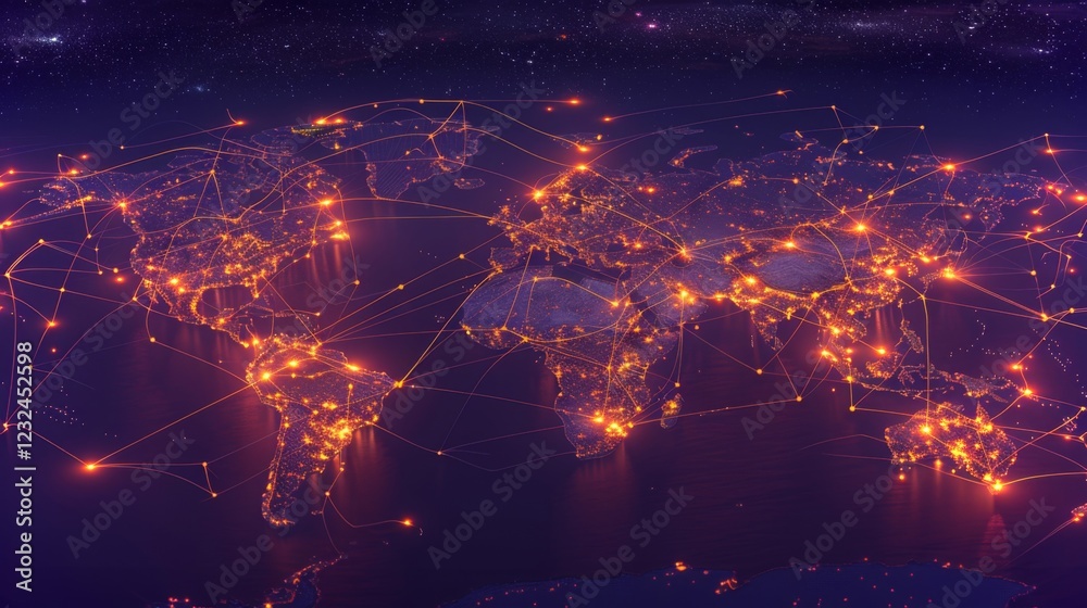 Aufkleber bright lines connect cities around the world, showcasing data flow and global connectivity. the dark