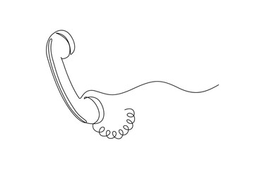 Obraz premium One line drawing of isolated vector object telephone receiver. Vintage retro telephone communication concept, Old telephone one line drawing continuous design minimalism. Retro phone vector.