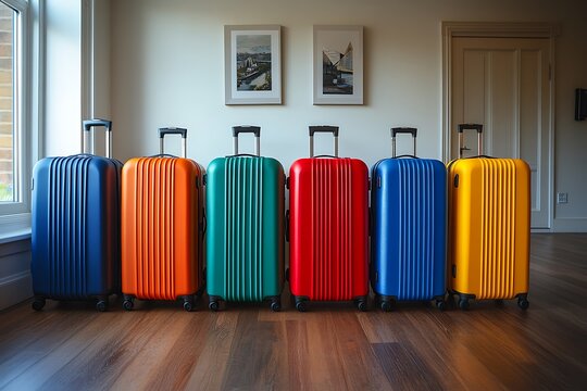 Colorful cases evoke wanderlust in a tastefully curated interior composition  
