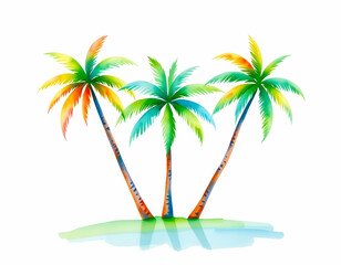 Obraz premium tropical Palm tree watercolor painting on white background