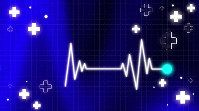 Background healthcare Heartbeat lines animation and plus shape vector background created with computer graphics. green and blue color wave and grid . healthcare footage 4k