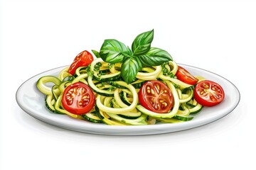Illustration of fresh pasta with tomatoes