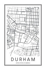 Printable downtown road map poster of the USA city of DURHAM on solid white background with city name