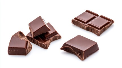 Assorted Pieces of Rich Dark Chocolate on White Background