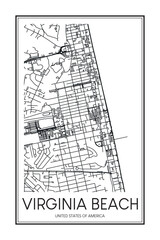 Obraz premium Printable downtown road map poster of the USA city of VIRGINIA BEACH on solid white background with city name