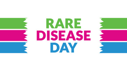 Rare Disease Day text with side lines on a White background. Which is observed every year in February to celebrate and wish Rare Disease Day.
