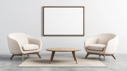 Minimalist Living Room with Cozy Chairs and Empty Frame Display