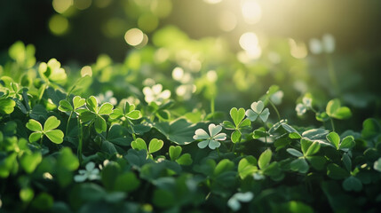 Lush green clover fields glistening under the sun during St. Patrick's Day celebrations in a vibrant natural setting