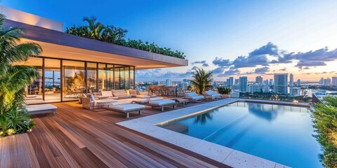 Obraz premium Luxury Rooftop Infinity Pool with Breathtaking City Skyline Views