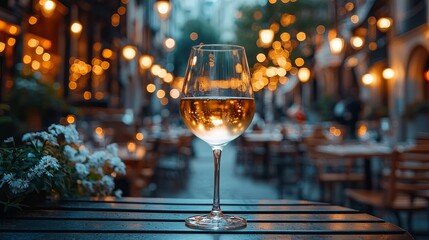 A glass of wine rests on a rustic wooden table, ideal for a cozy evening or special occasion