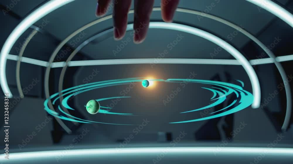 Fototapete exploring a futuristic holographic display of celestial bodies in a high-tech environment