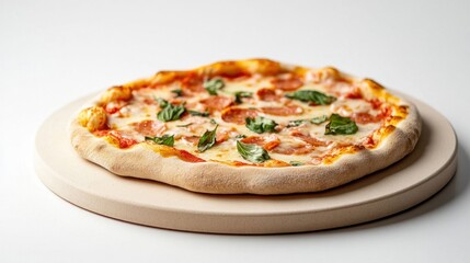 Freshly Baked Pizza on a Stone Surface with Visible Wear Marks