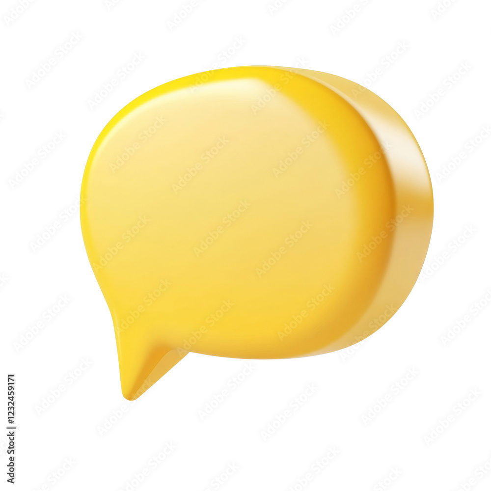 Poster the image shows a glossy three dimensional yellow speech bubble against a black background.