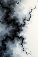 Obraz premium Black alcohol ink paint stroke flowing on white background. Watercolor splash, painting effect. Marble style. Abstract art design. Smoke or marble canvas texture