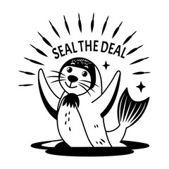 Happy arctic seal with seal the deal text, glyph sticker 
