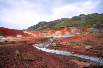 Southern Iceland’s Seltún geothermal area on the Reykjanes Peninsula captivates visitors with its unique volcanic terrain, thermal steam vents, and multicolored mineral deposits