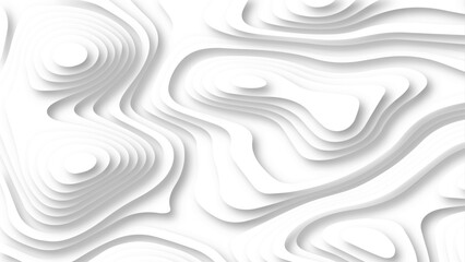 Abstract 3d wavy line paper cut white background. Topographic canyon geometric map relief texture with curved layers and shadow.	