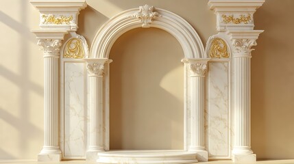 Elegant Marble Archway with Golden Accents: A Luxurious Interior Design