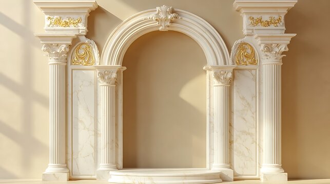 Elegant Marble Archway with Golden Accents: A Luxurious Interior Design