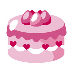 Strawberry Cake Delight: A delectable illustration of a pink strawberry cake, adorned with fresh strawberries and delicate hearts, perfect for Valentine's Day or any romantic celebration.