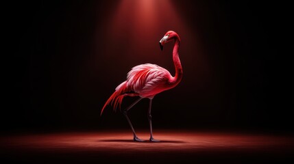 Fototapeta premium Elegant Pink Flamingo in Spotlight on Dark Background