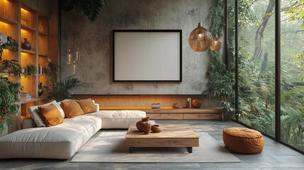 Cozy contemporary living room with wooden accents. Generative AI
