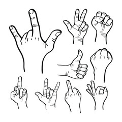 illustration of hands forming various gestures, set of hand gestures indicating something. vector