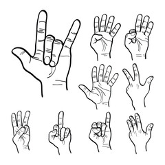 illustration of hands forming various gestures, set of hand gestures indicating something. vector