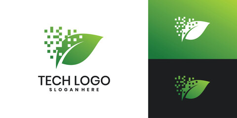 Leaf tech logo icon design, technology logo template design vector