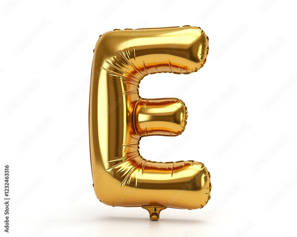 Wall mural A shiny golden balloon shaped like the letter E stands upright, making it an attractive decoration for parties or special occasions. Its reflective surface adds a festive touch.