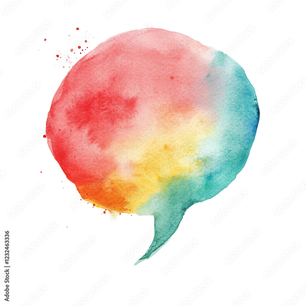 Poster A vibrant watercolor speech bubble design features a colorful gradient ranging from red to teal, suggesting communication or expression.