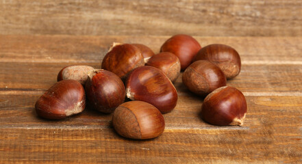 set of chestnuts on a rustic background
