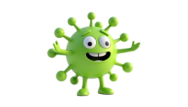 3D cartoon character of a germ virus  isolated on transparent background