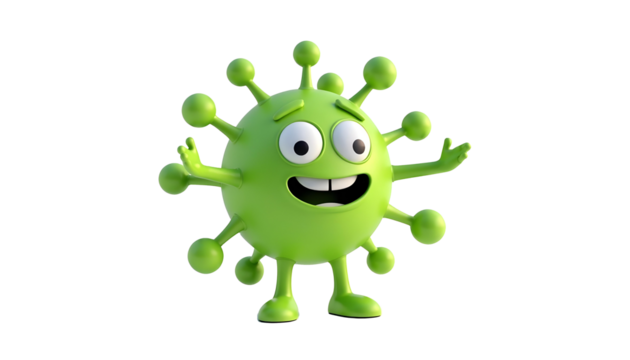 3D cartoon character of a germ virus  isolated on transparent background - Powered by Adobe