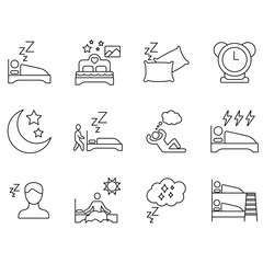sleep icons set. Set of editable stroke icons.Set of sleep