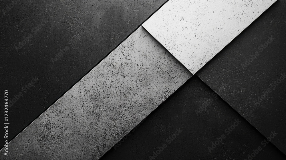 Poster a captivating arrangement of minimalistic geometric shapes blends sleek black and white tones, creat