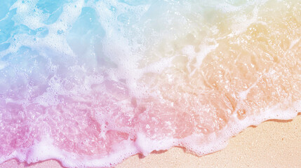 Obraz premium Soft pastel waves gently lapping at sandy beach, creating serene atmosphere