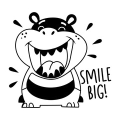 Hippopotamus with smile big text, glyph sticker 
