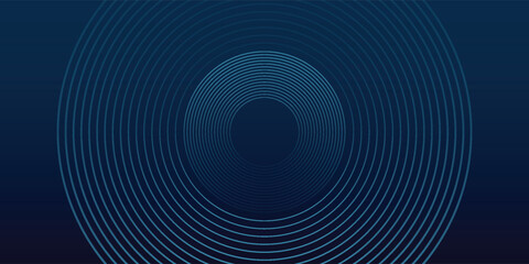 Abstract blue glowing geometric lines on dark blue background. Modern shiny blue circle lines pattern art