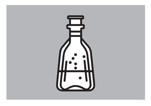 recommend clip art: outline illustration of a laboratory flask with liquid and bubbles on gray background
