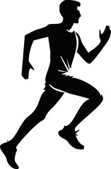 Runner silhouette set of sprinter, runner and jogger running track or jogging. People silhouette in outline. men athletes racing.