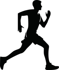 Runner silhouette set of sprinter, runner and jogger running track or jogging. People silhouette in outline. men athletes racing.
