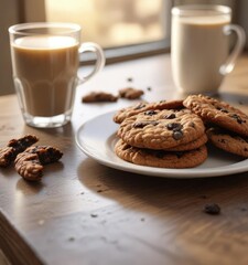 Espresso, oatmeal raisin cookies, sunlight on table , cafe, baked goods, warm